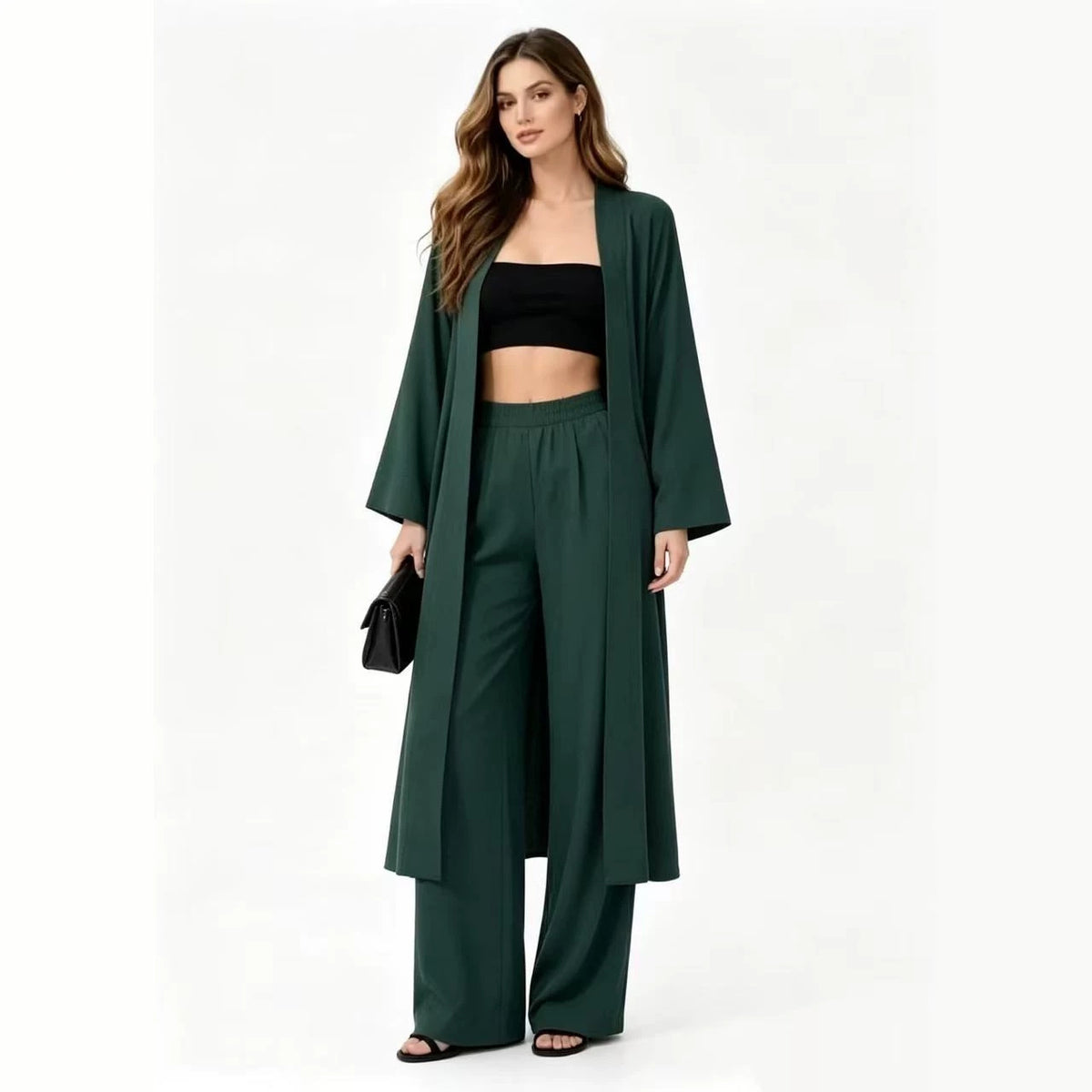 Strap-detailed Robe And Straight-leg Pants Two-piece Set by Ricaloux