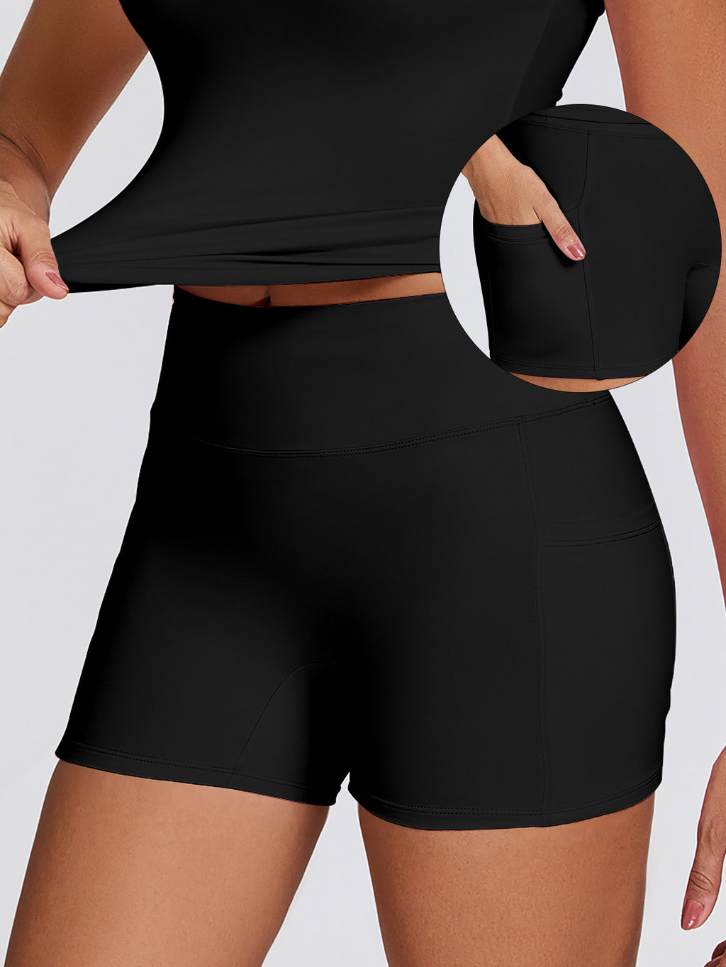 Womens Quick-Drying Yoga Outfit With Pockets Outdoor Running And Fitness Shorts by Ricaloux