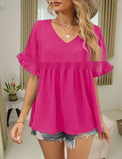 Solid-color Casual Short-sleeve Shirt For Women by Ricaloux