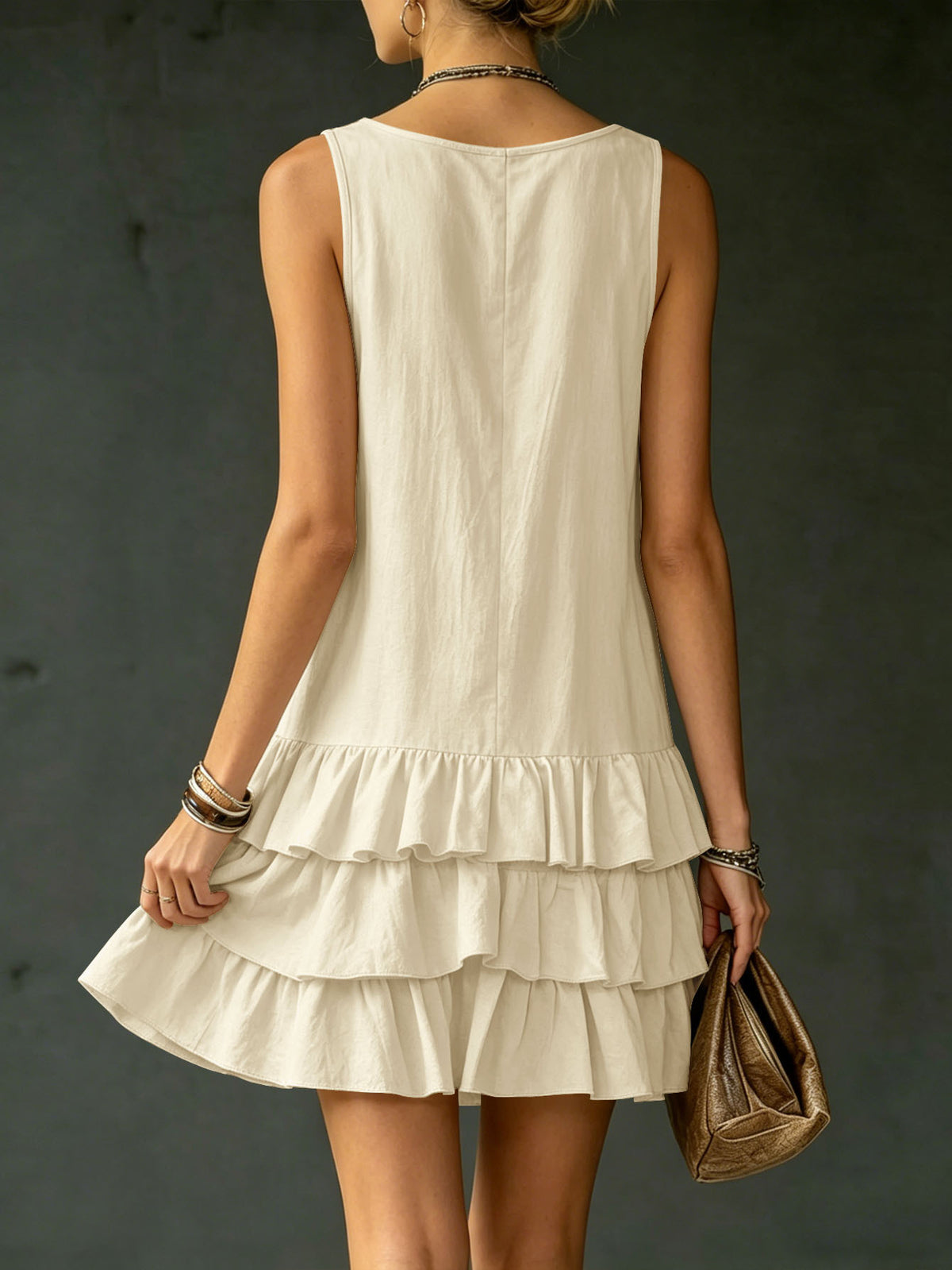 Women's Sleeveless V-Neck Layered Ruffle Mini Dress - Casual Loose Fit Summer Dress – Premium 4 | RICALOUX