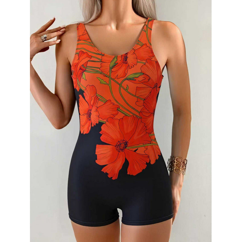 One-piece Floral-print Body-hugging Sexy Swimsuit European And American Style by Ricaloux
