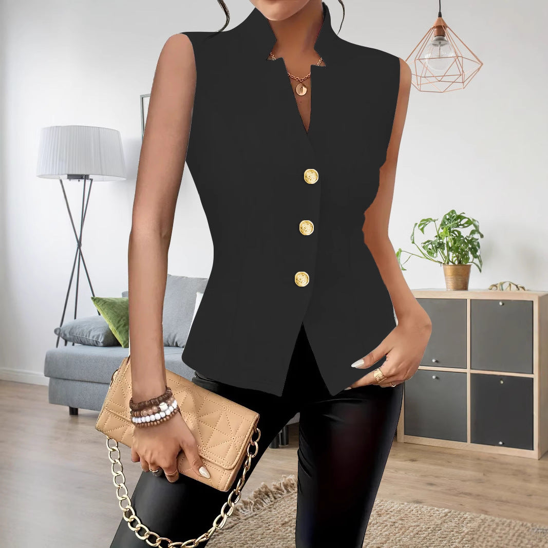 Casual Solid-color Sleeveless Blazer Vest With Three Buttons – Premium 0 | RICALOUX