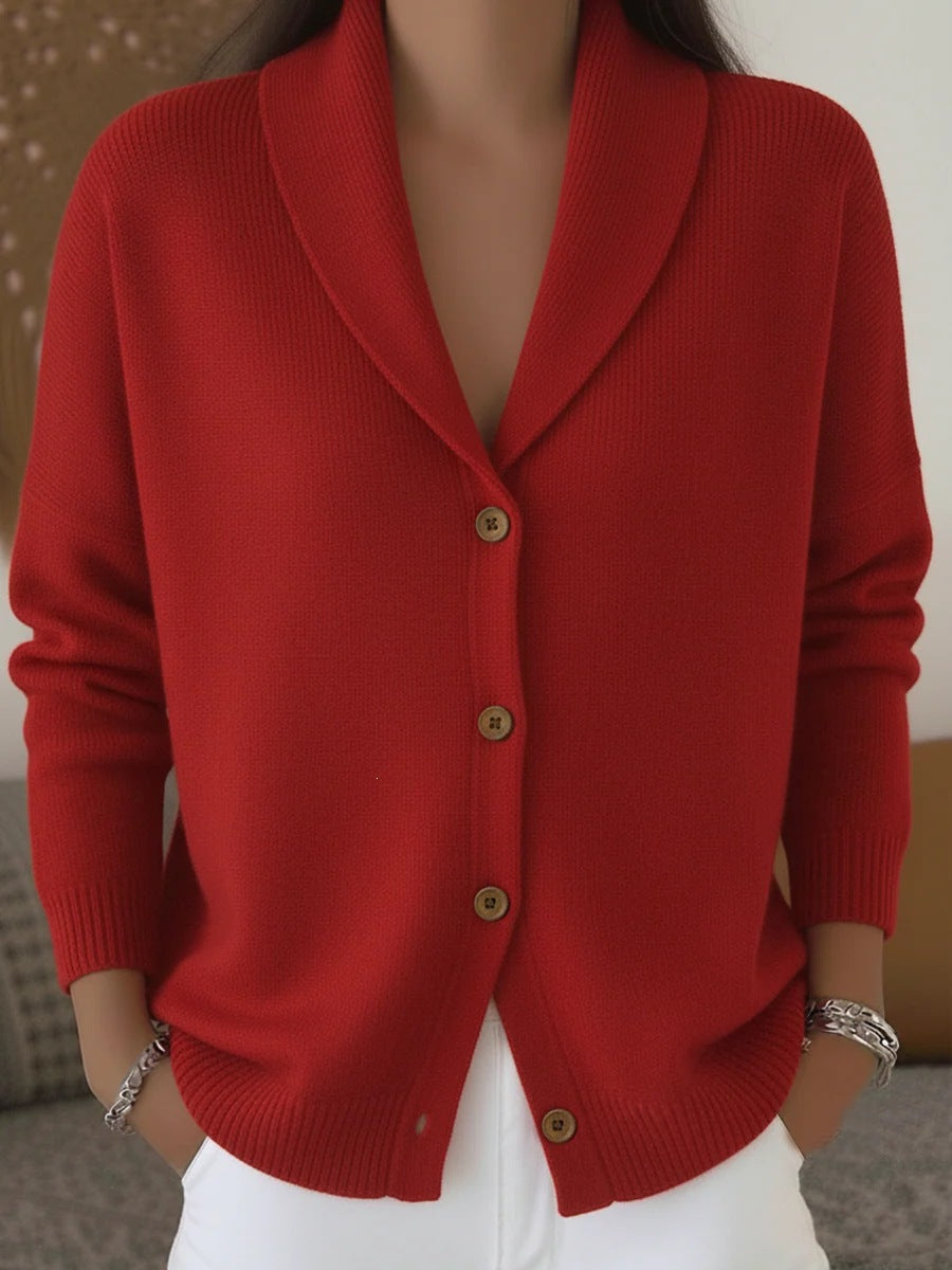 Womens Knitted Cardigan Loose-Fit Lazy Style Soft And Cozy Notch Lapel Solid Color Long-Sleeve Sweater by Ricaloux