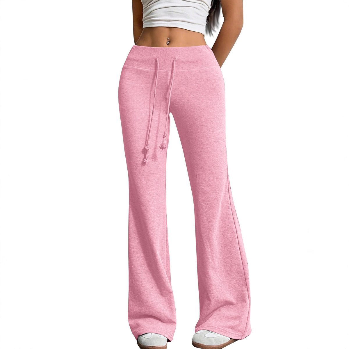 Fashionable Drawstring High-waist Casual Flared Trousers by Ricaloux