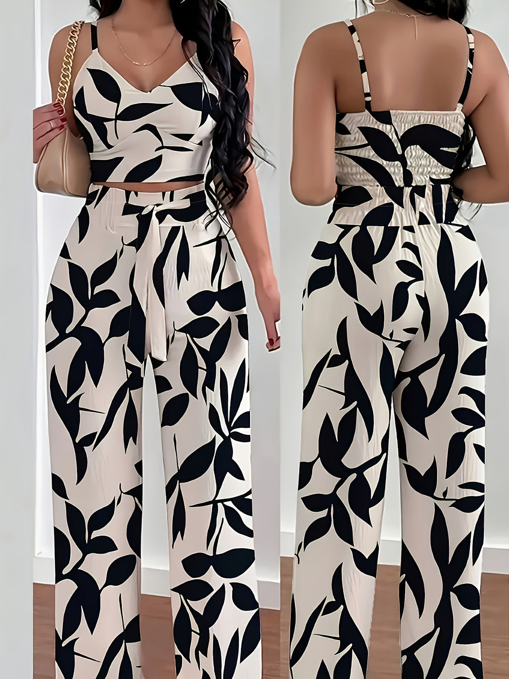 Womens Stretchy Camisole And Wide-leg Pants Set by Ricaloux