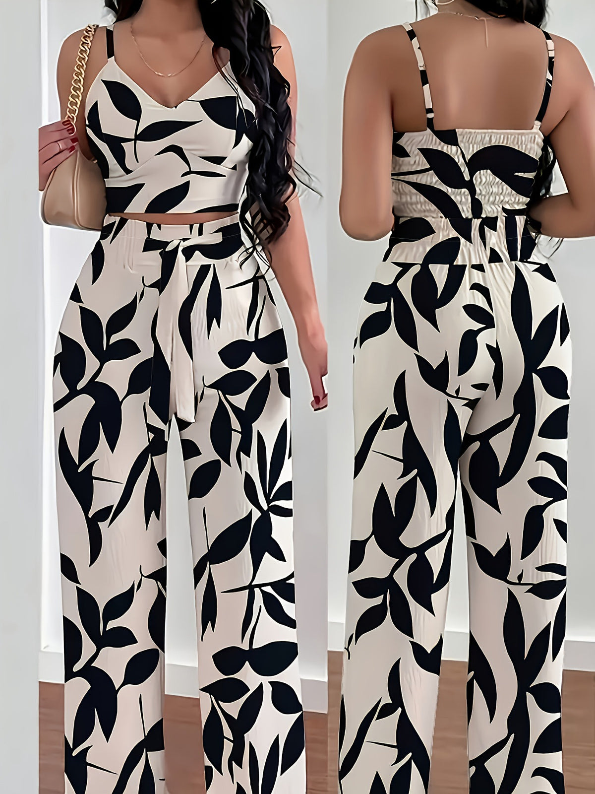 Womens Stretchy Camisole And Wide-leg Pants Set by Ricaloux