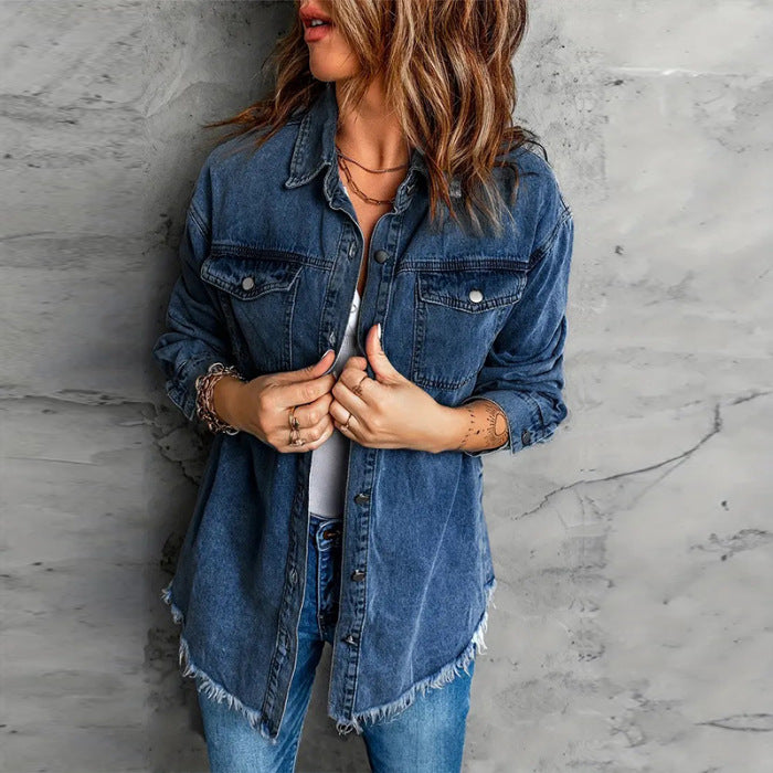 Womens Long-sleeved Loose-fit Raw-edge Blouse – Premium 0 | RICALOUX