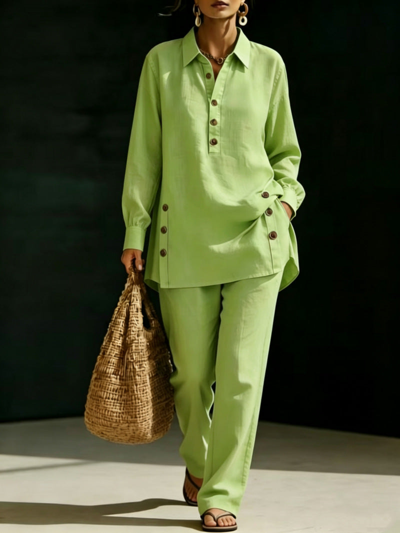 Long-sleeve Shirt And Casual Trousers Two-piece Set – Premium 0 | RICALOUX