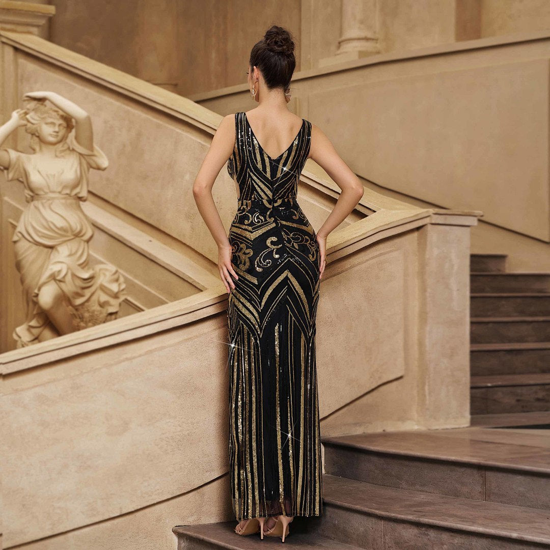 Lack & Gold Sequin Mermaid Evening Gown by Ricaloux
