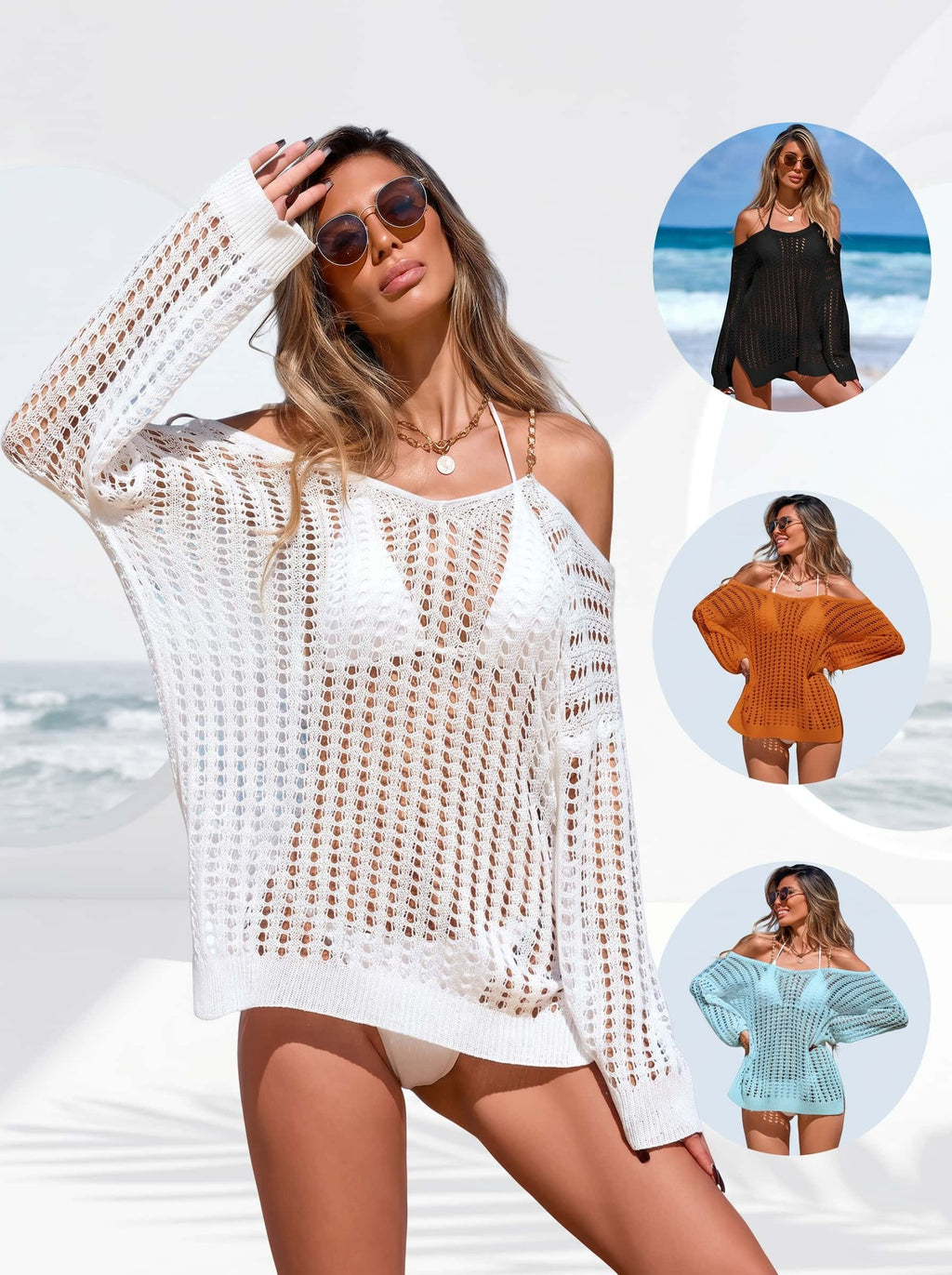2026 New Gold Spaghetti Strap Hollow Out Beach Cover Up Dress, Sexy V-Neck Bikini Wrap For Summer Cross-Border – Premium 4 | RICALOUX