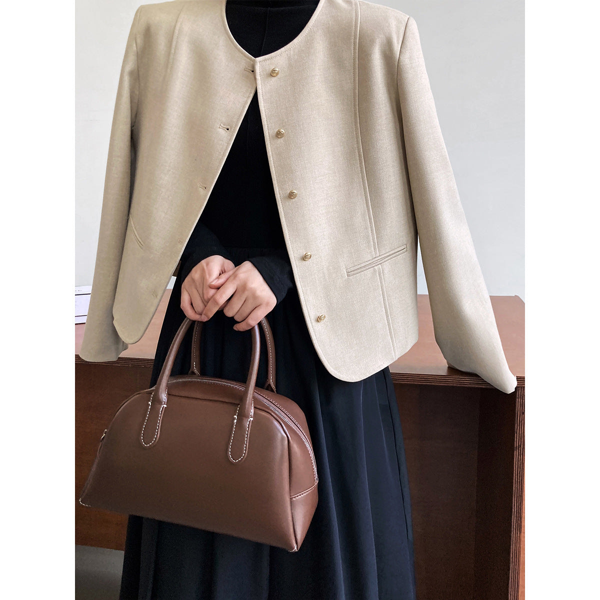 Womens Cropped Autumn Outerwear Elegant High-end Blazer by Ricaloux