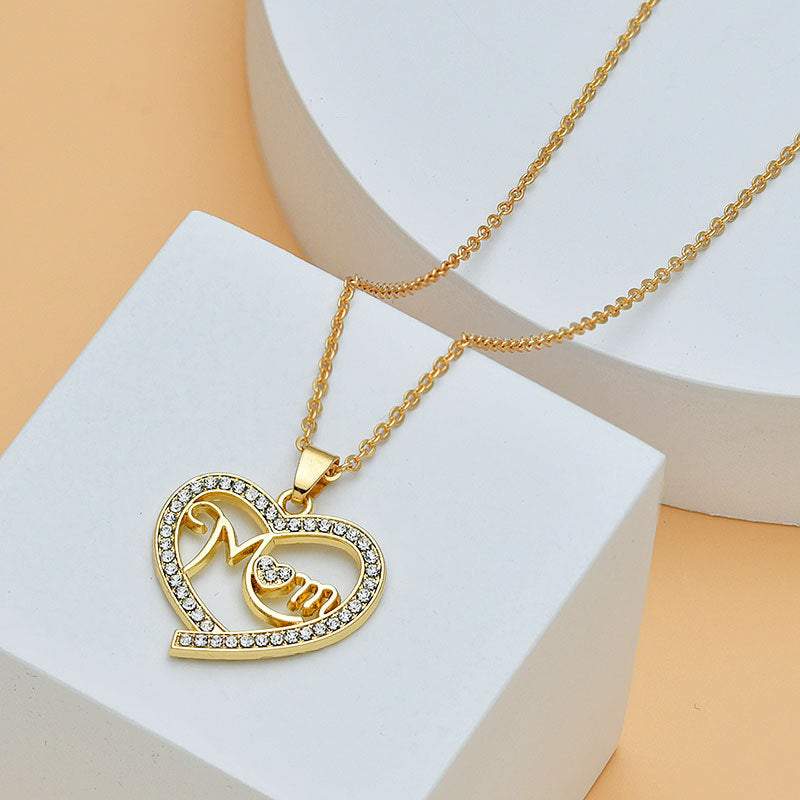 Mother's Day Mom Heart Shape With Diamond Letter Necklace For Women Fine Jewelry Women Accessories Fashion Jewelry by Ricaloux