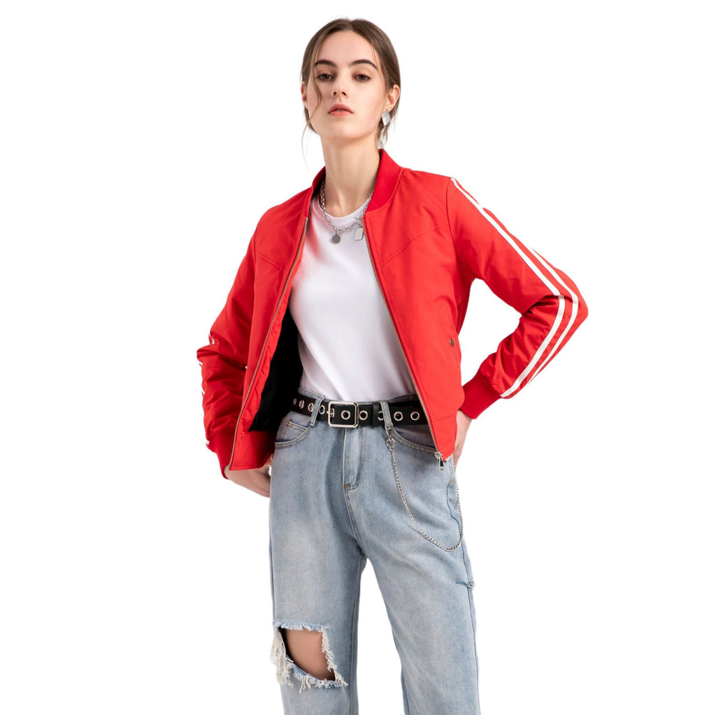 Womens Cropped Aviator Jacket Springautumn Fleece-lined Coat by Ricaloux