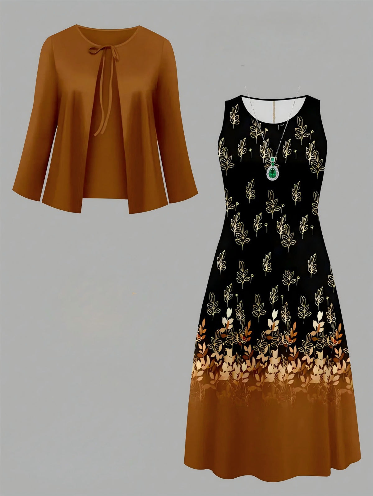 Color-block Elegant And Sophisticated Professional Coat Paired With A Dress Set – Premium 0 | RICALOUX