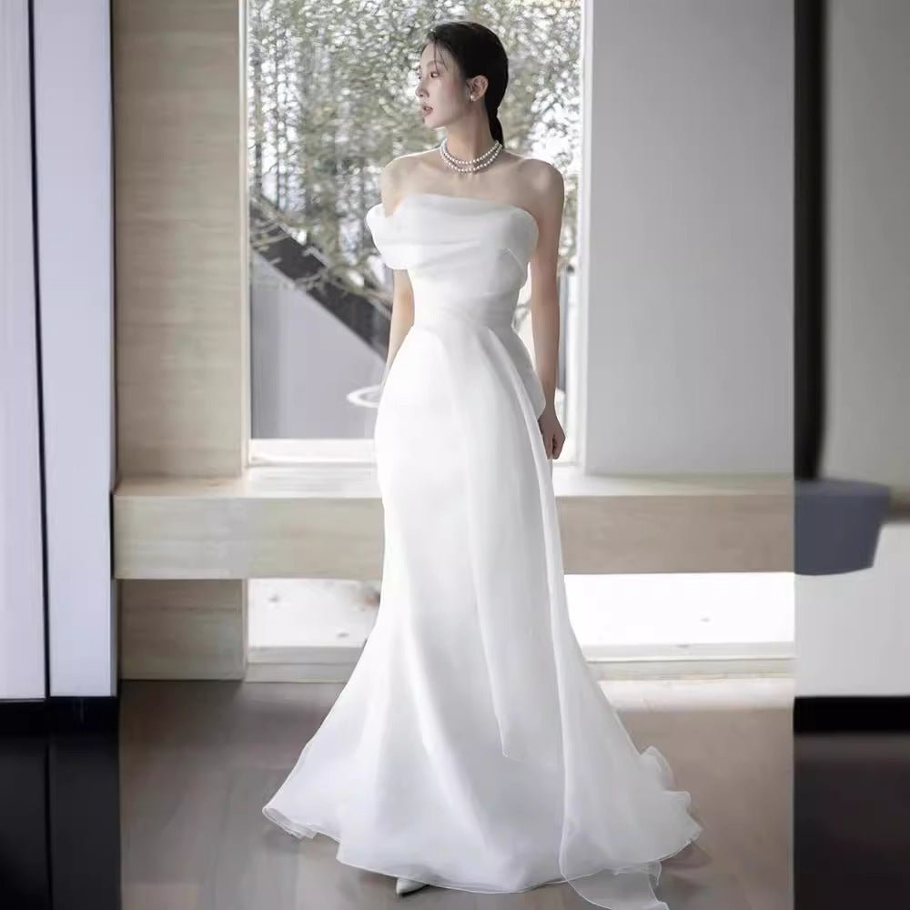 French Off-shoulder Light Wedding Dress Bride - RICALOUX