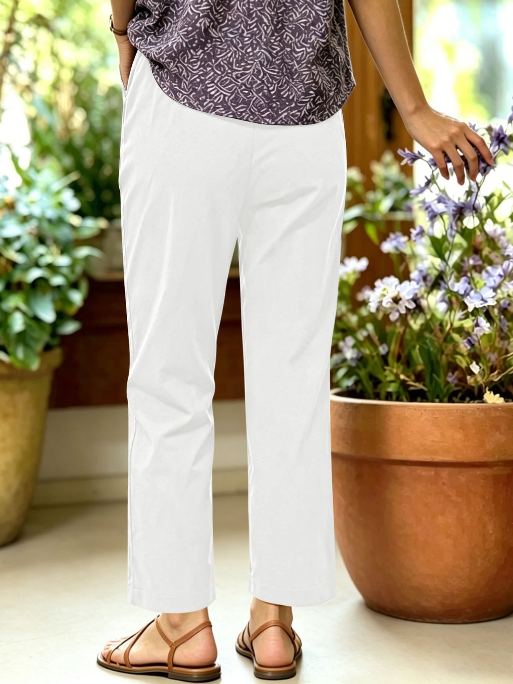 Women's Casual Elastic Waist Wide Leg Pants With Side Button Detail Loose Fit Straight Leg Trousers For Daily & Vacation – Premium 4 | RICALOUX