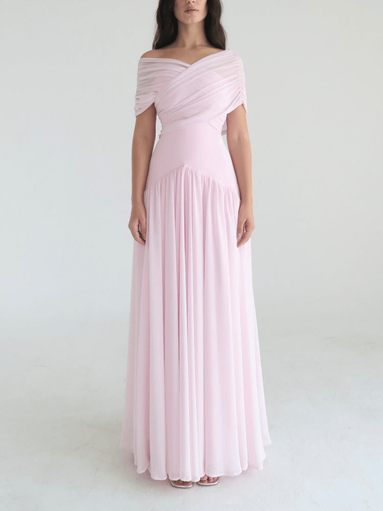 Light Elegant Cross-design Short-sleeve Maxi Dresssoft And Romantic by Ricaloux
