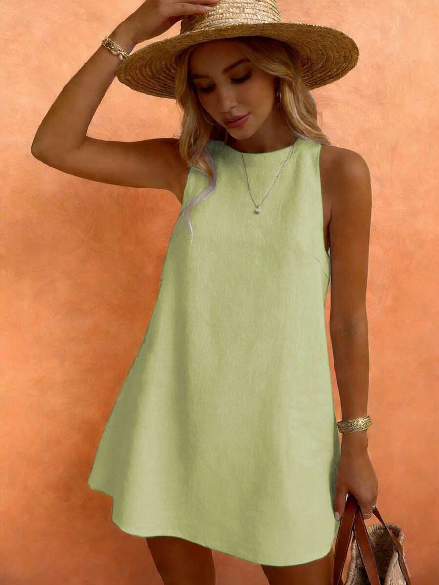 Womens Sleeveless Crew-neck Versatile Dress by Ricaloux