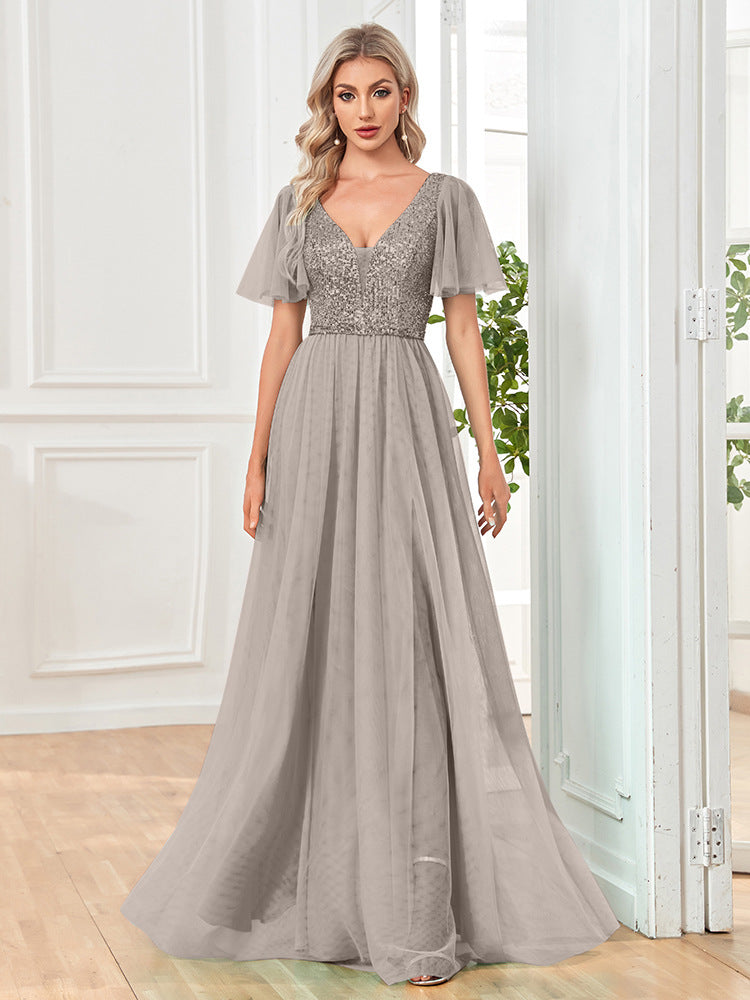 Womens Sexy V-neck Short-sleeve Long Dress – Premium 0 | RICALOUX