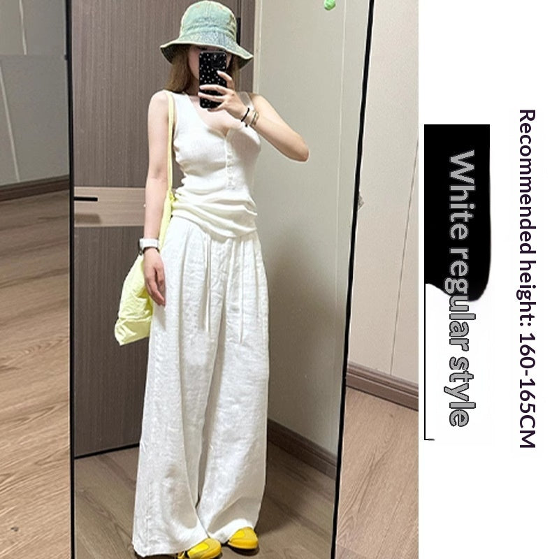 White Cotton-linen Wide-leg Viscose Floor-length Pants – Premium 0 | RICALOUX