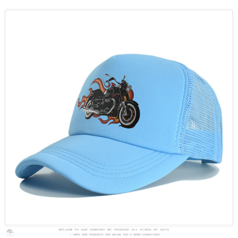 Summer Sun-Protection Breathable Outdoor Visor Cap With Motorcycle Print Baseball Hat by Ricaloux