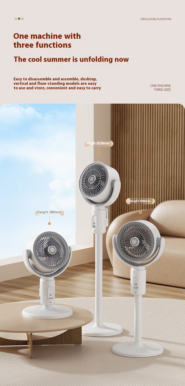 Remote Control Air Circulator Fan - 3D Oscillating Turbine Design Quiet Energy Saving Floor Standing Bladeless Cooling for Home Office Bedroom Use - RICALOUX
