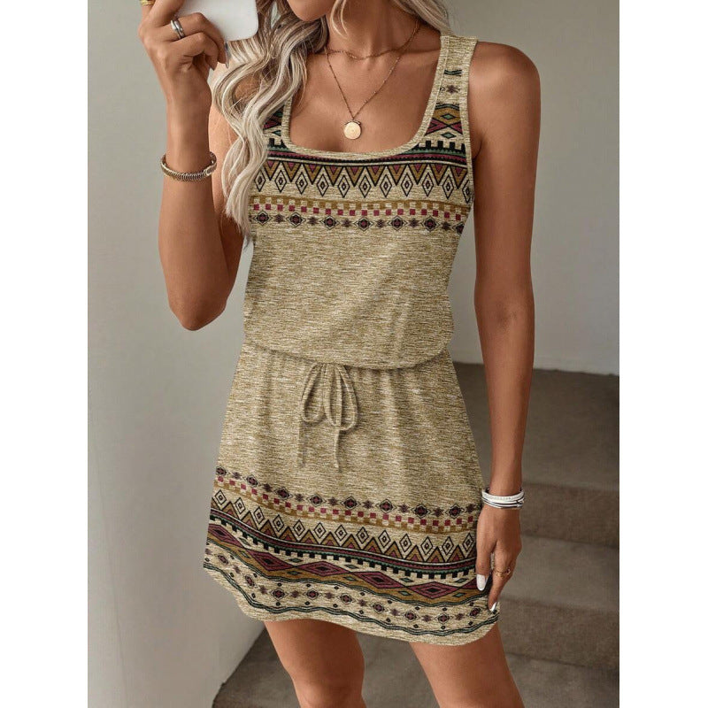 Ethnic Bohemian Crew-Neck Sleeveless Dress For Women by Ricaloux