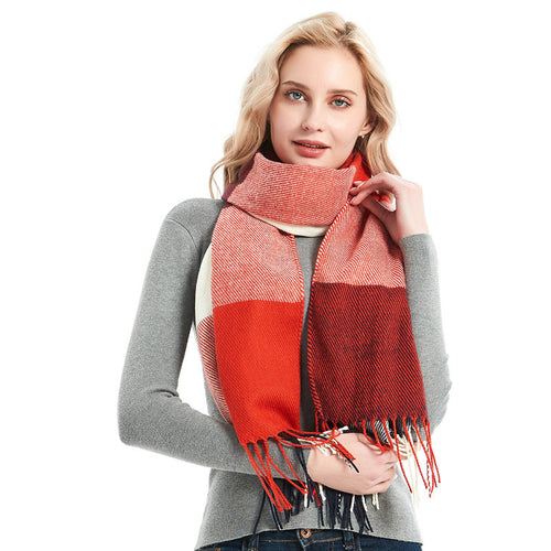 British-style Mens And Womens Couple Tassel Scarf With Large Plaid Pattern by Ricaloux