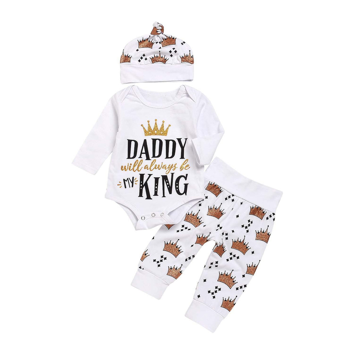 New Baby boys Clothing Set Tops Romper +Crown Pants - RICALOUX