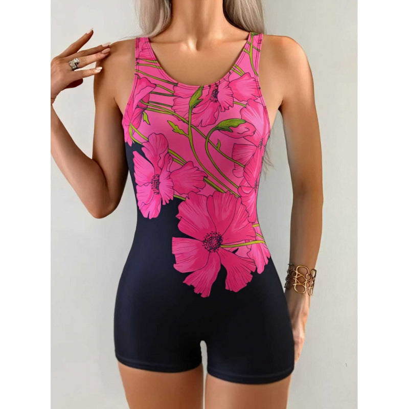 One-piece Floral-print Body-hugging Sexy Swimsuit European And American Style by Ricaloux