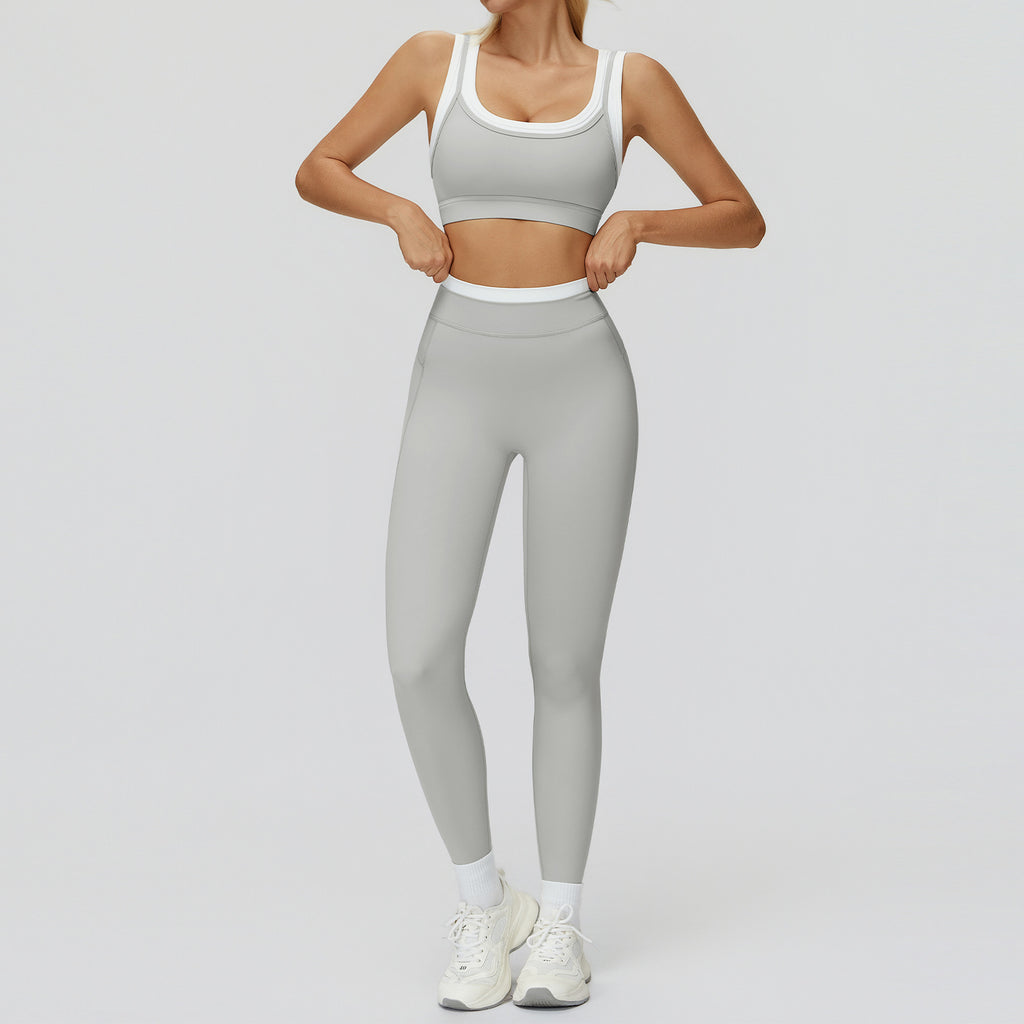 Contrast Nude Yoga Suit Thread by Ricaloux