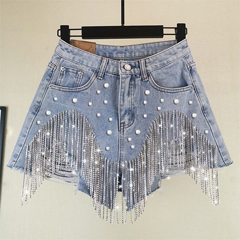 Fashionable Womens Shorts With Ripped Edges Tassels And A Sexy Chain Detail – Premium 0 | RICALOUX