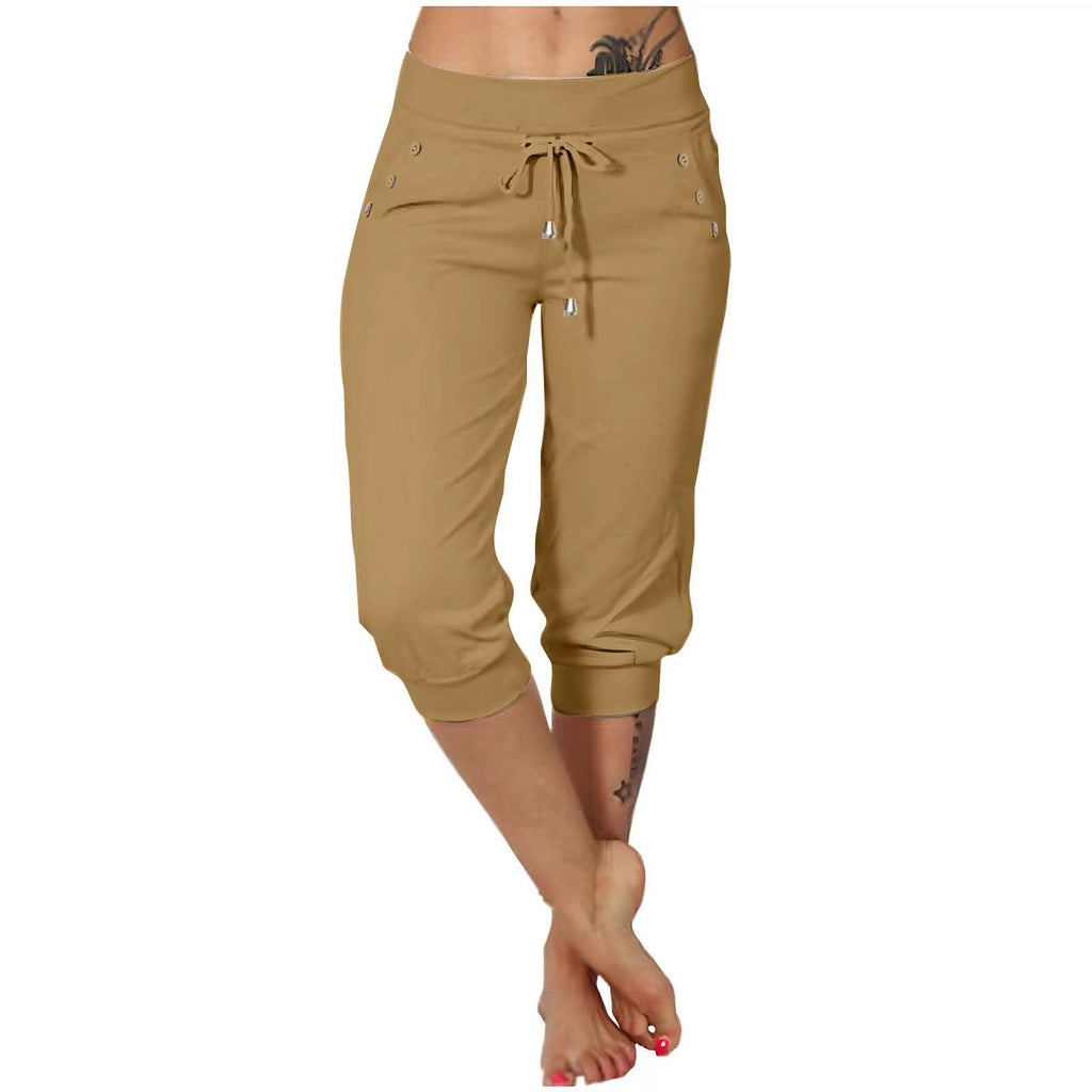 Tight-fitting High-waisted Drawstring-pocket Sweatpants by Ricaloux