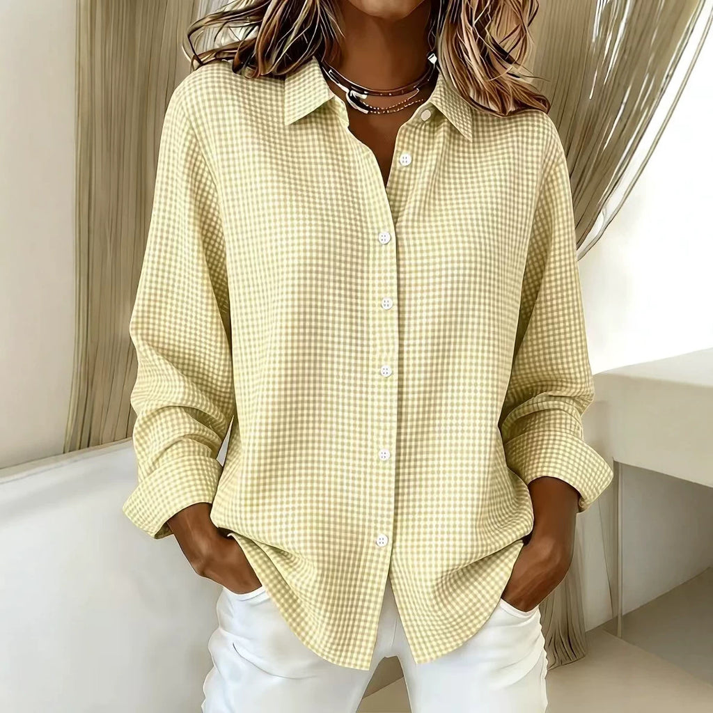 Versatile Lapel-collar Long-sleeve Plaid Shirt by Ricaloux