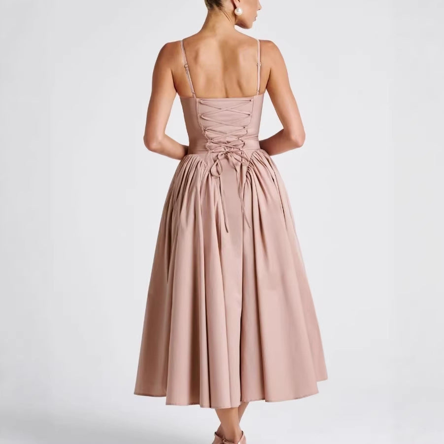 Body Hugging Pleated Strap Dress by Ricaloux