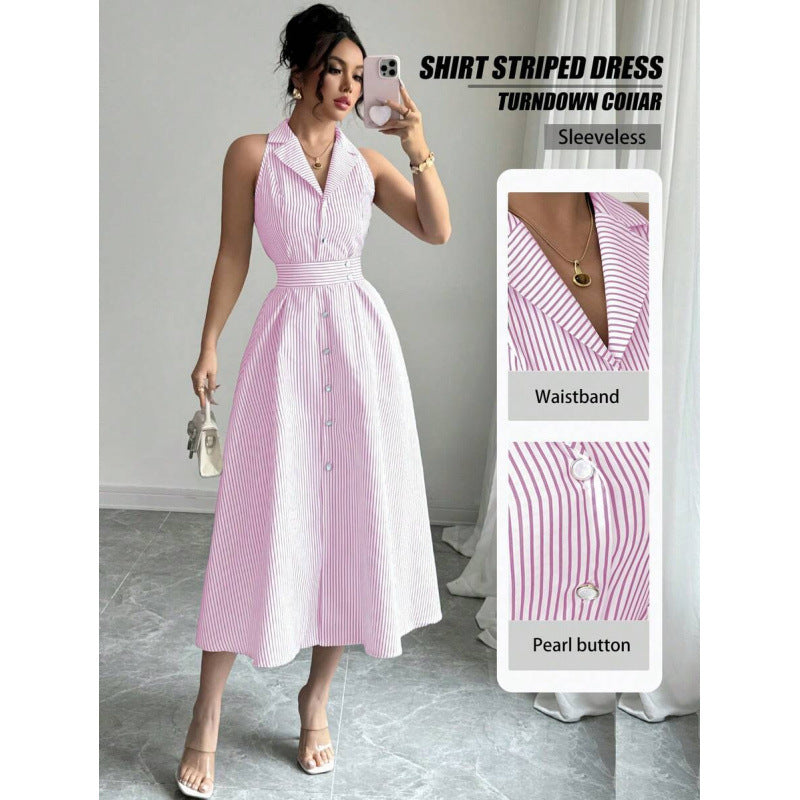 Elegant And Refined Casual Striped Dress For Women by Ricaloux
