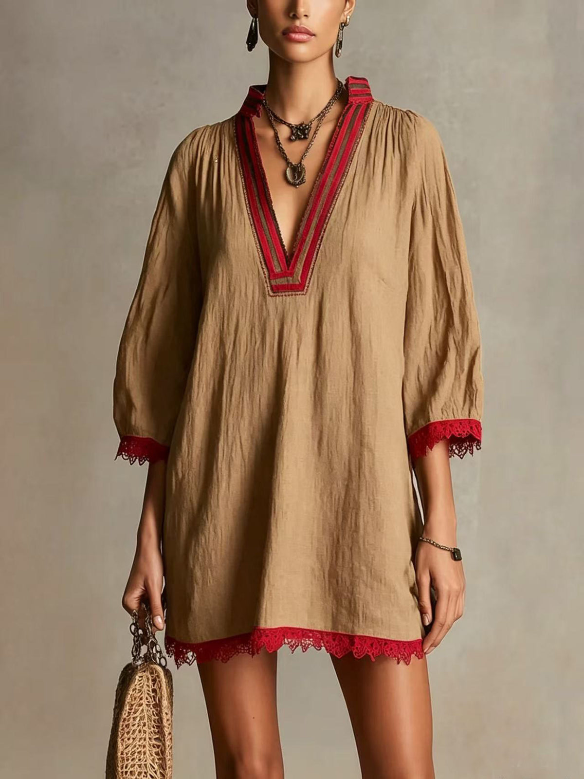 Womens V-neck Loose Casual Dress by Ricaloux