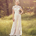 Bride Pants Suit Wedding Bridal Gowns Short Sleeve Jumpsuit - RICALOUX