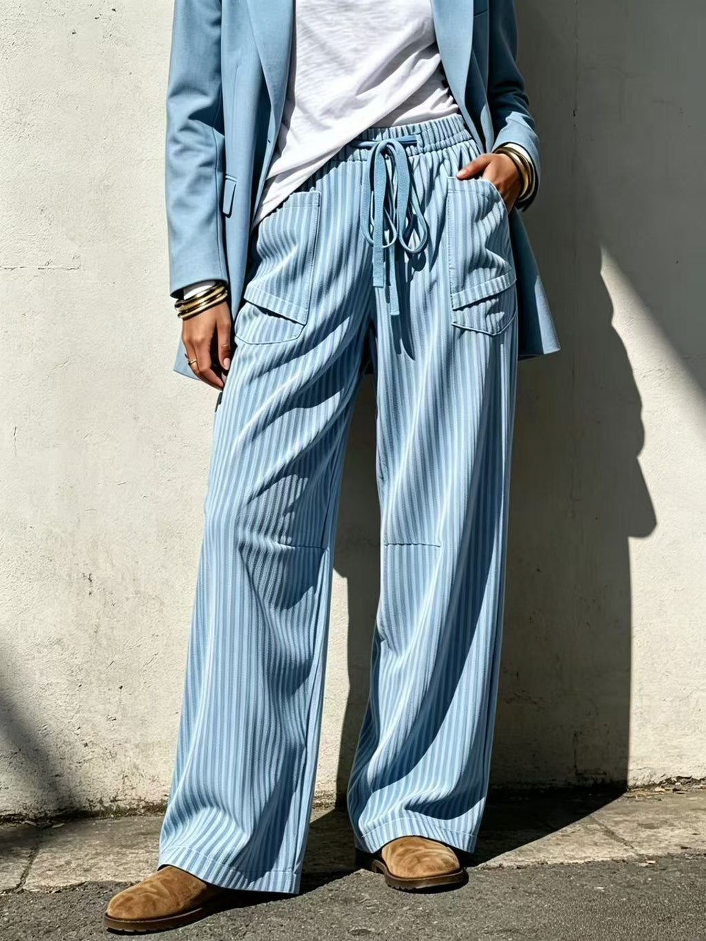 Womens Casual Loose-Fit Long Pants With Drawstring Pockets by Ricaloux