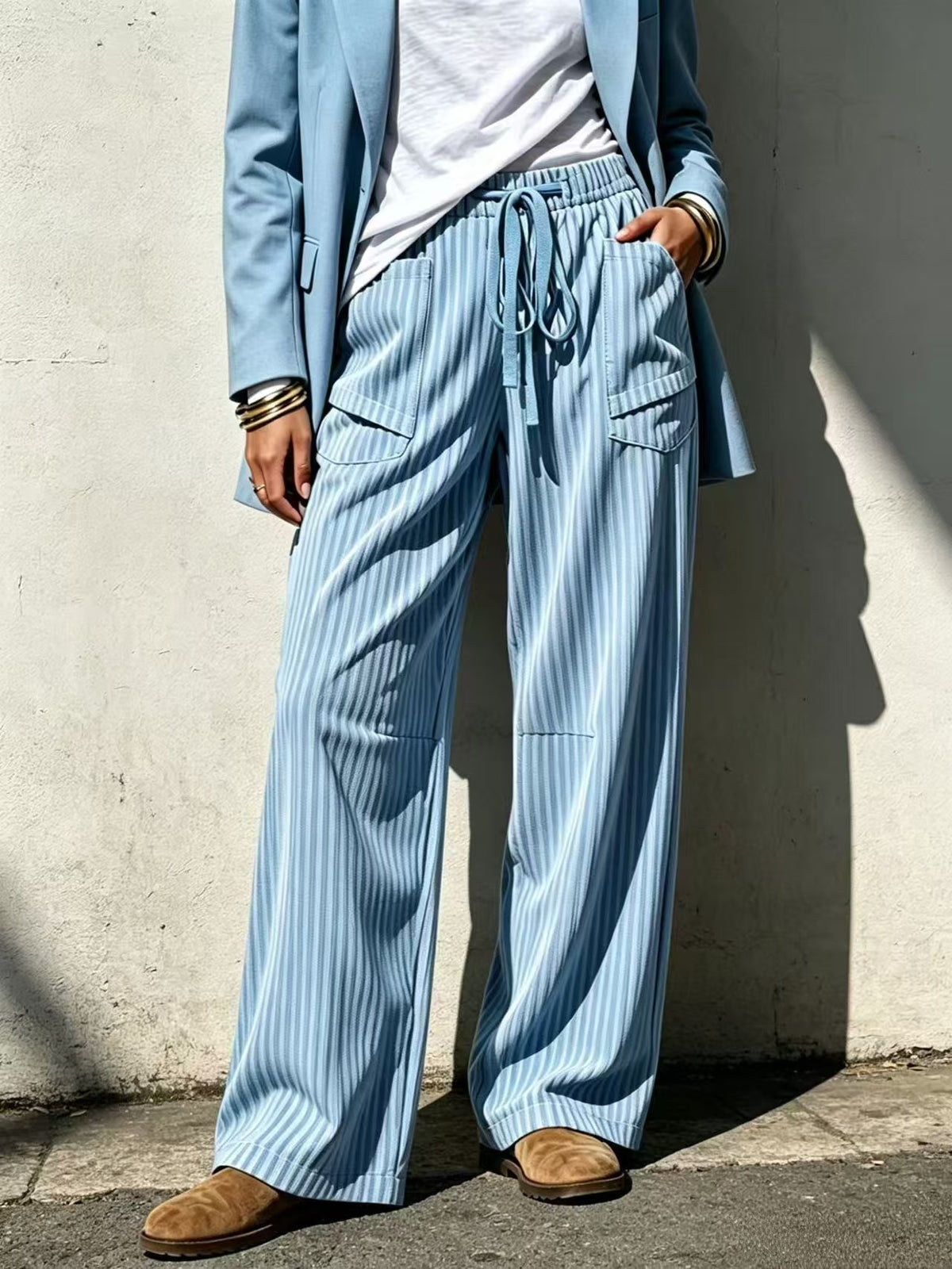 Womens Casual Loose-Fit Long Pants With Drawstring Pockets by Ricaloux