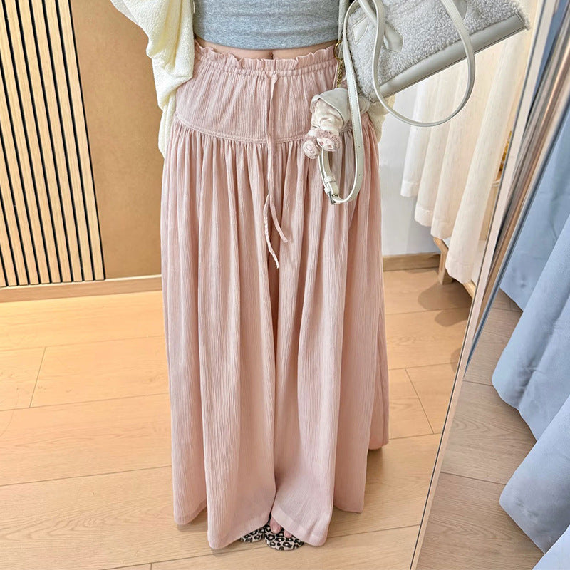 Figure-flattering Mid-length A-line Pleated Skirt With A Drawstring by Ricaloux