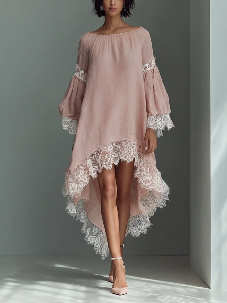 Sweet Girly-style Loungewear Long-sleeve Solid-color Cotton Pajama Dress by Ricaloux