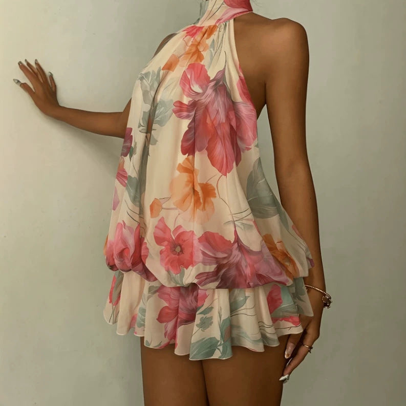 Halter-neck Ruffle Sleeveless Tiered Dress by Ricaloux
