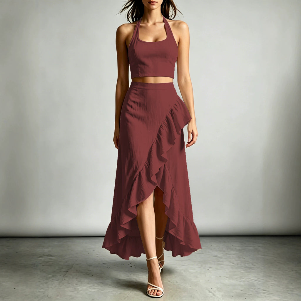 Womens Cropped Top With A High-waisted Ruffled Skirt by Ricaloux