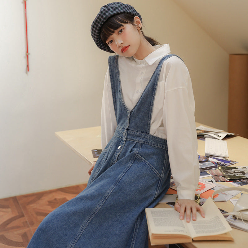 Salty-style Suspender Dress Womens Japanese-style Versatile And Relaxed Preppy Look by Ricaloux