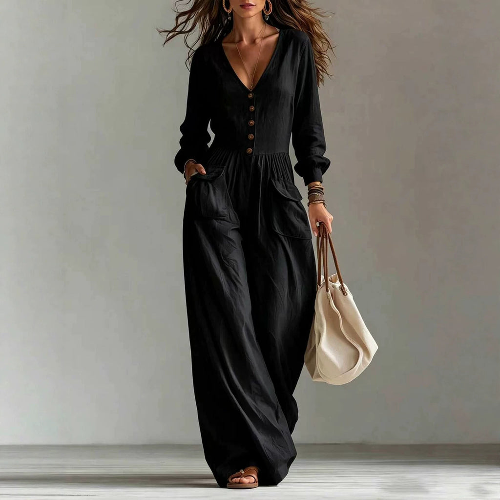 New Autumnwinter Casual Chic Womens V-neck Long-sleeve Jumpsuit With Pockets – Premium 0 | RICALOUX