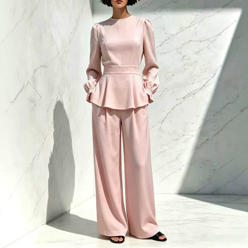 Fitted Waist Long-sleeve Pants Set by Ricaloux