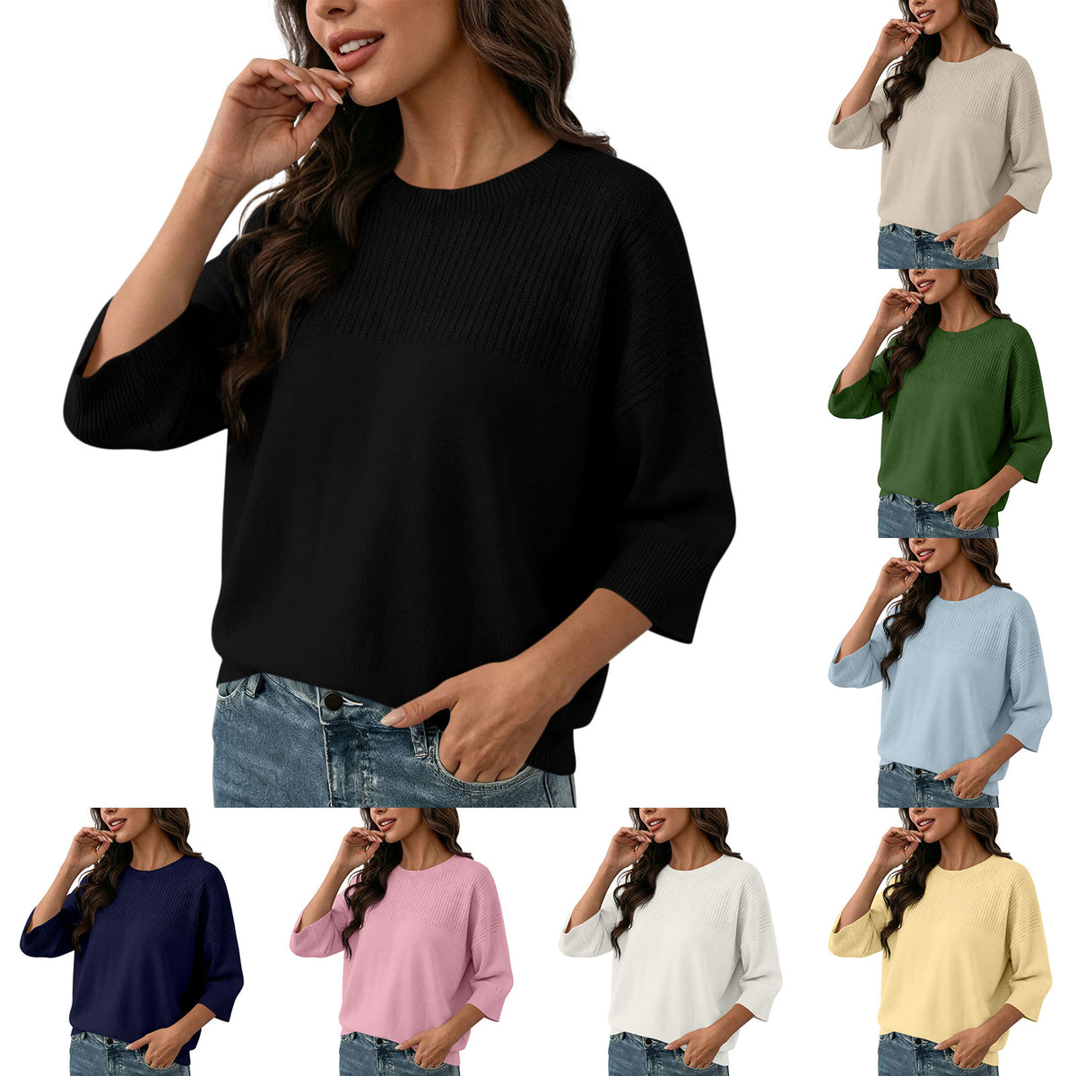Round Neck Seven Quarter Sleeve Knitted Sweater For Women, Loose Fit And Slim Fit, Slim Fit Pullover Top – Premium 4 | RICALOUX