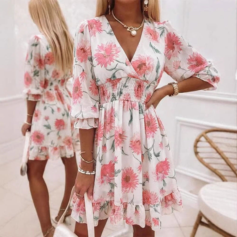 A-line Casual Chiffon Dress With A Fitted Waist And Ruffled Hem by Ricaloux