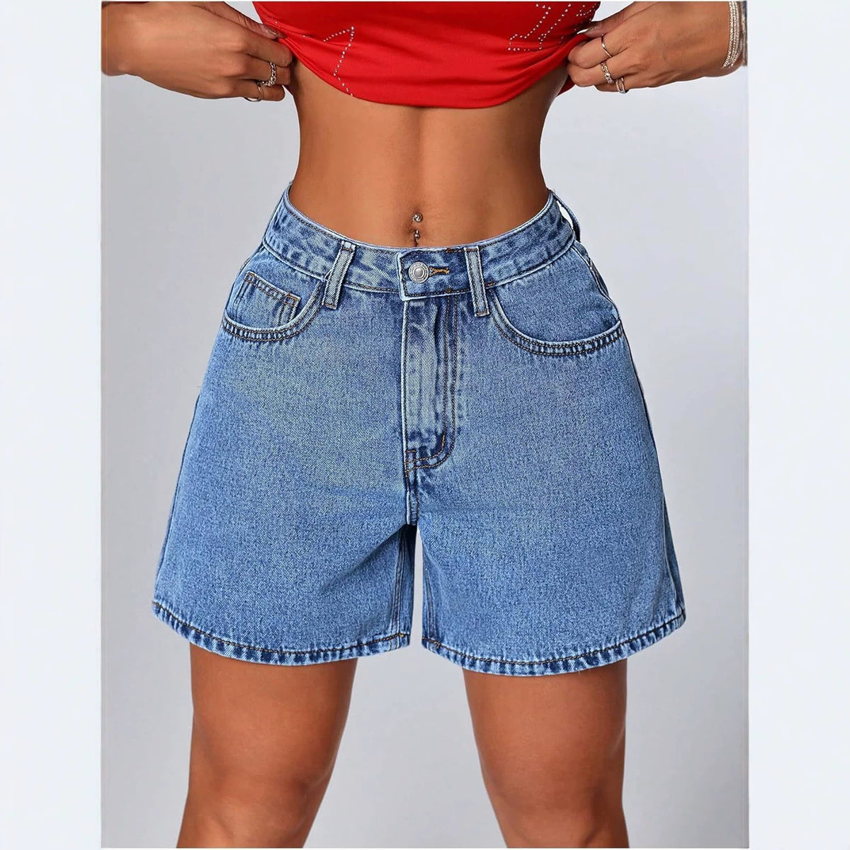 Womens Stylish Straight-leg Slim-fit Denim Shorts – Premium 0 | RICALOUX
